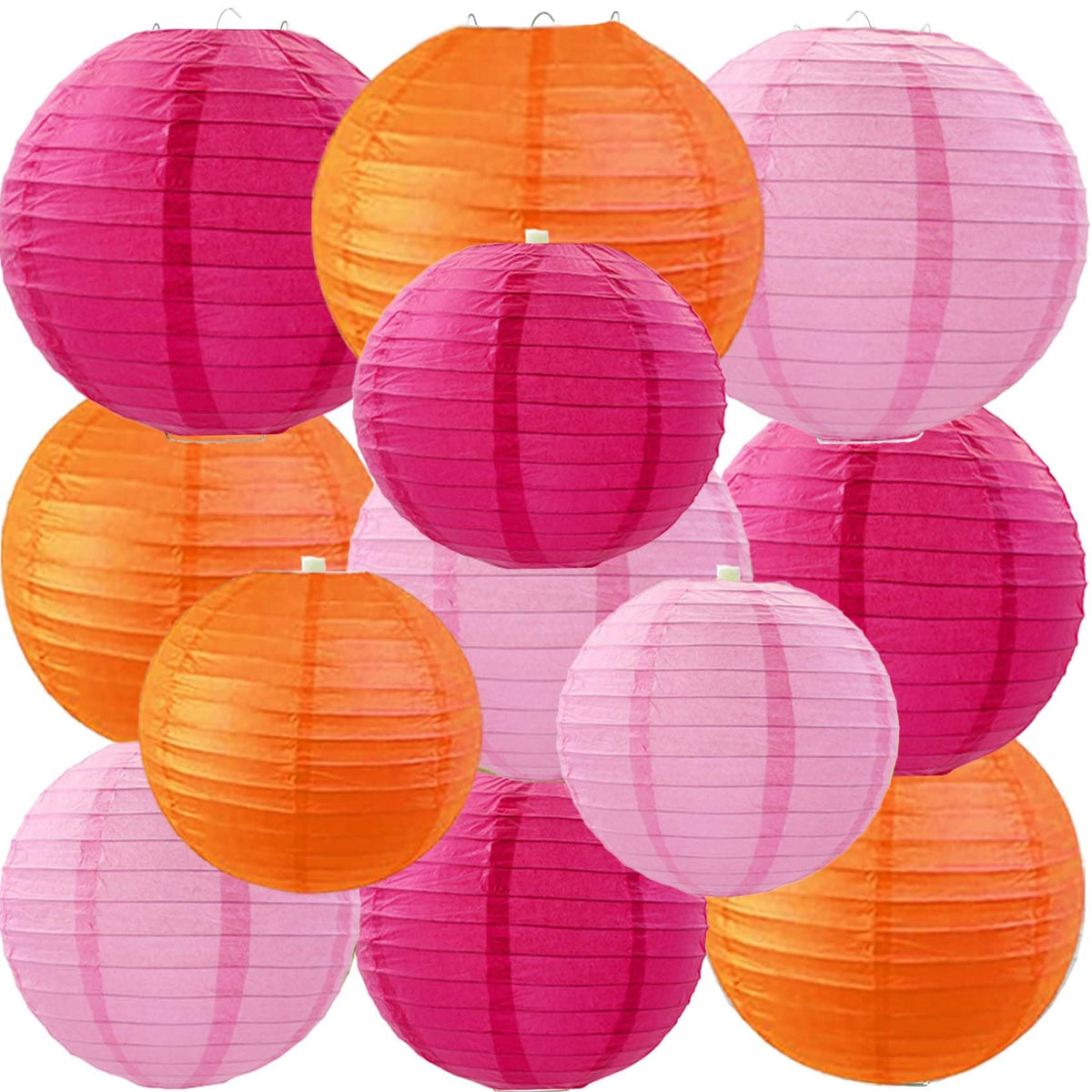 Brzikwt hot pink and pink orange paper lanterns brighten weddings and celebrations.