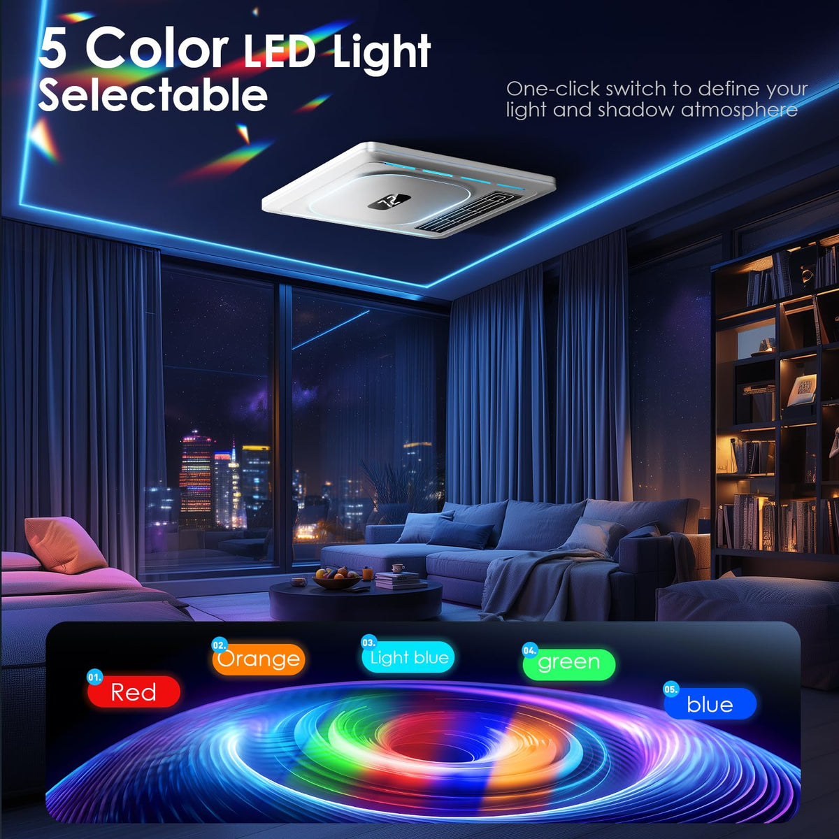BSEED RGB light option creates ambient mood for movie nights.