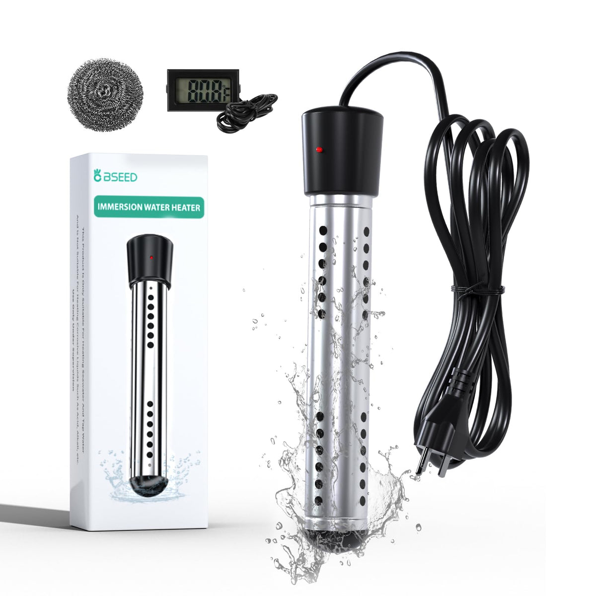 BSEED immersion water heater 2000W ideal for quick camping water heating