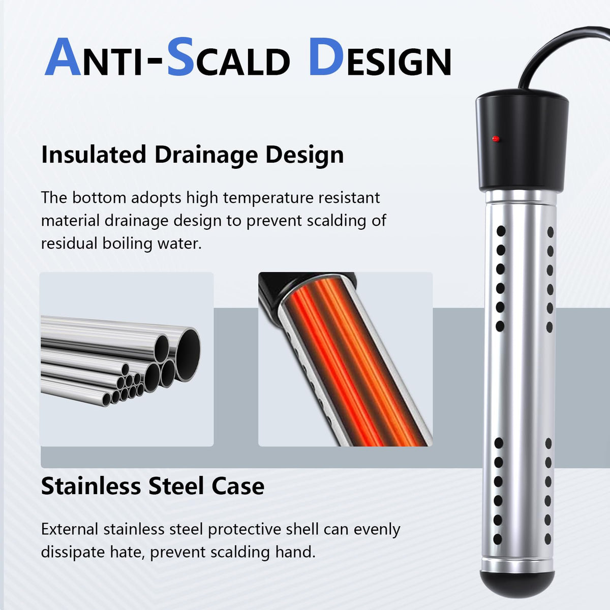 BSEED heater shown fully submerged, efficient water heating