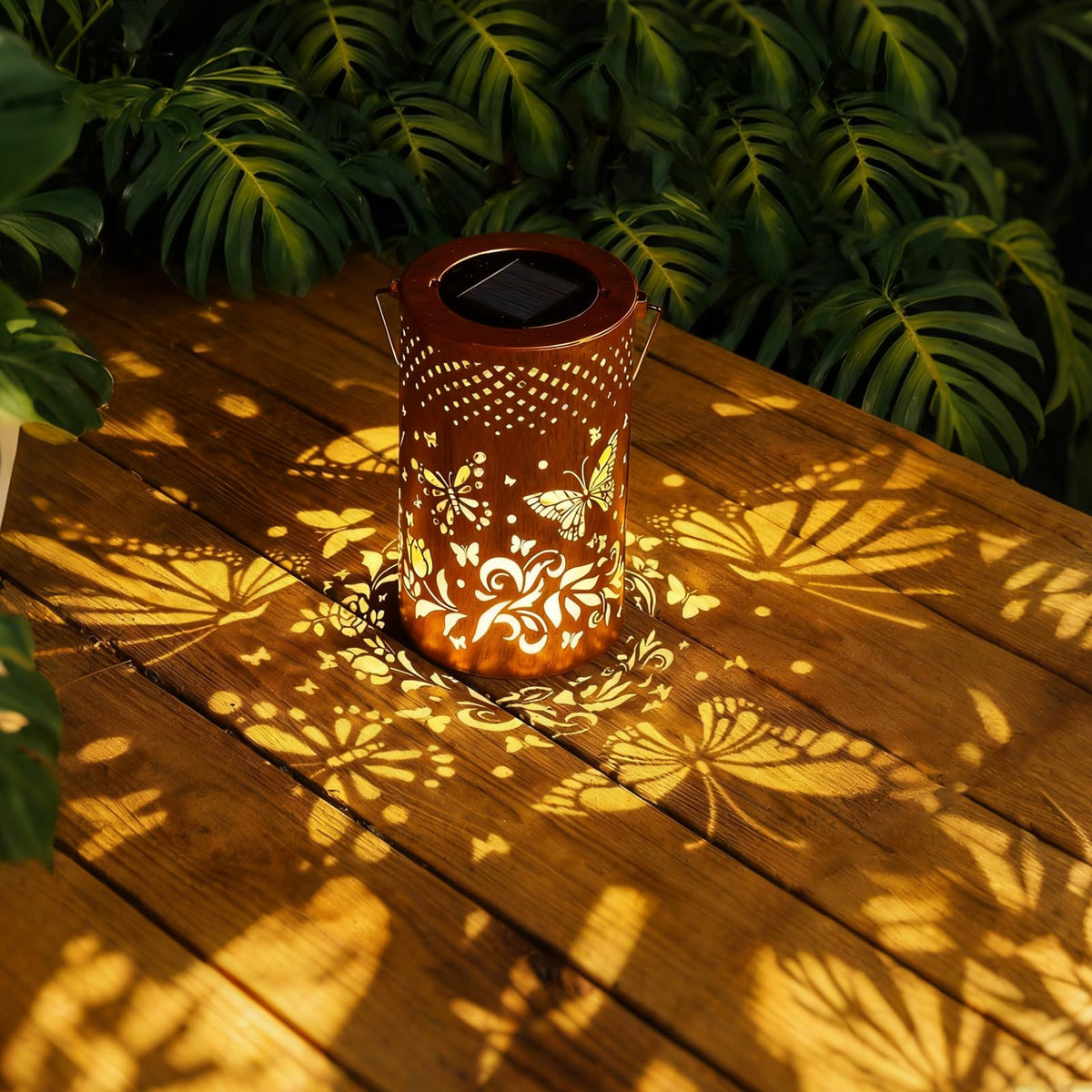 BSGlobal butterfly-pattern cutouts cast delicate garden shadows at night
