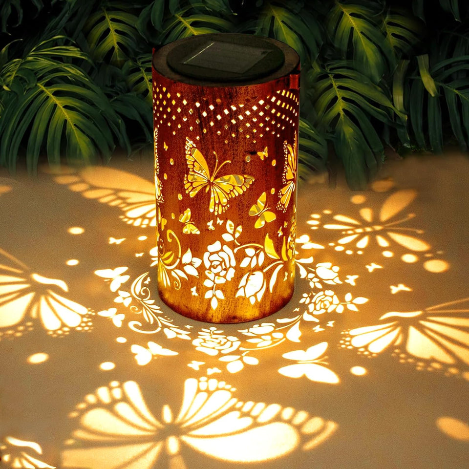 BSGlobal butterfly solar lantern hanging lights with butterfly silhouettes for outdoor ambiance
