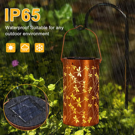 BSGlobal Dragonfly Solar Lantern on yard edge, weatherproof design for year-round use.