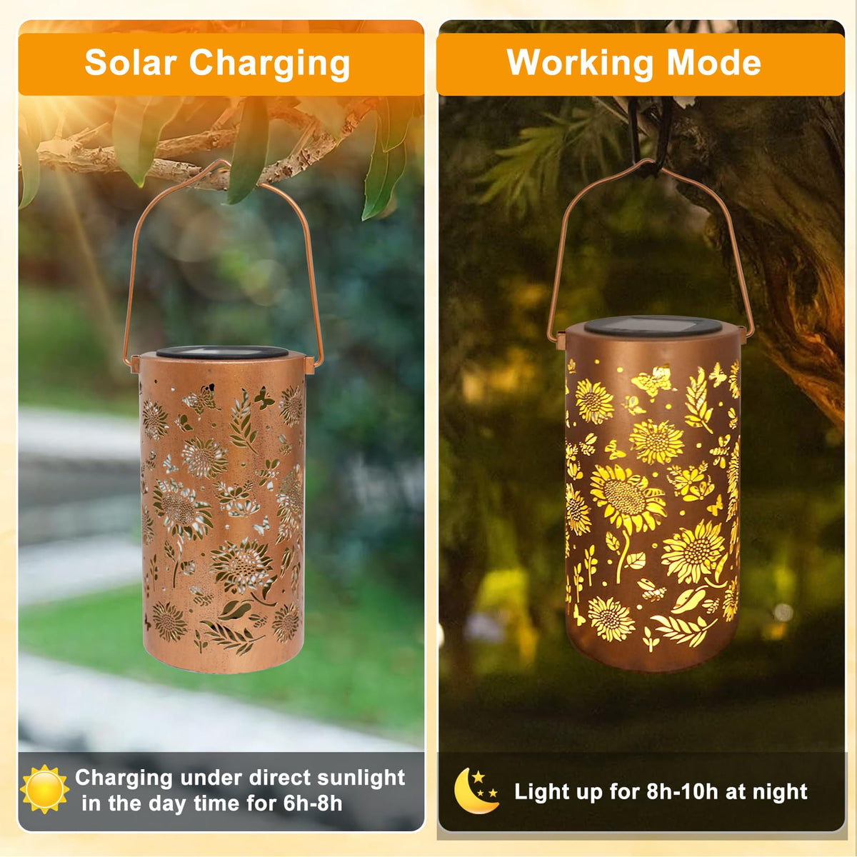 BSGlobal Monocrystalline solar panel lantern charges in sunlight for cord-free evenings.