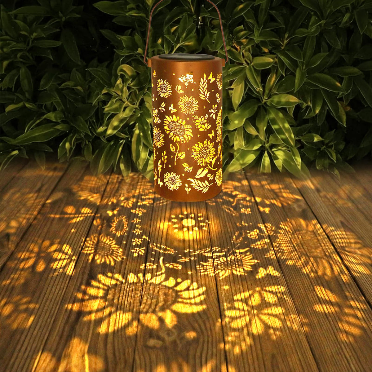 BSGlobal Sunflower Butterfly Cutouts Lantern projects decorative patterns on walls.