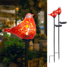 Bshine solar cardinal light in daylight adds vibrant garden charm