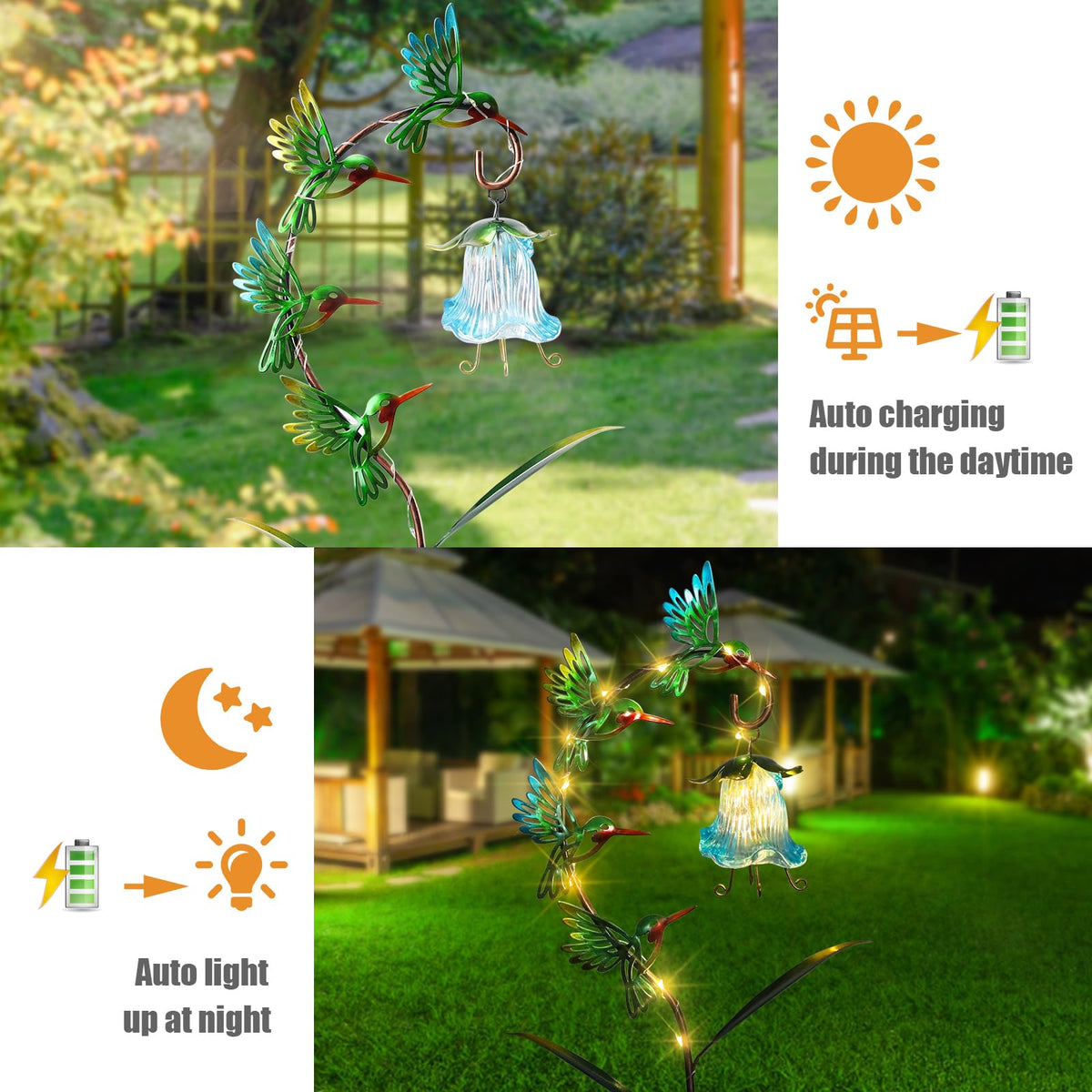Bshine solar hummingbird lights on patio decor brightening evening gatherings.