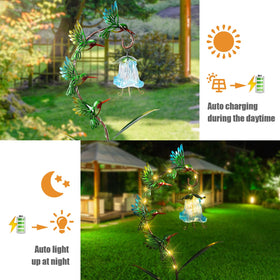 Bshine solar hummingbird lights on patio decor brightening evening gatherings.