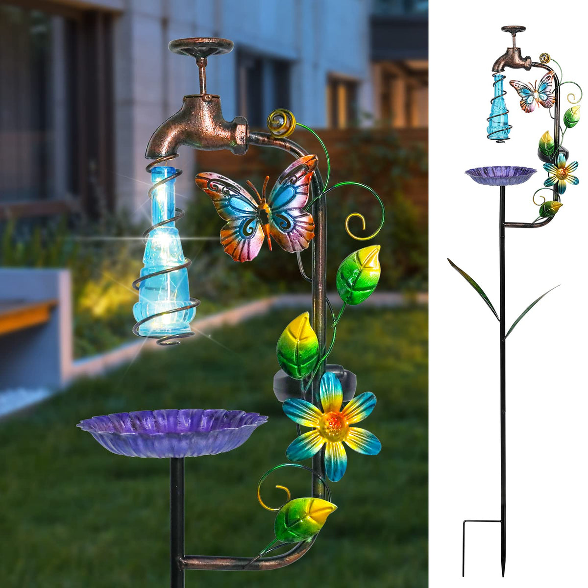 Bshine Waterdrop Hummingbird Solar Stake lights outdoor paths.