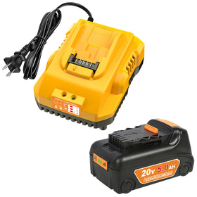 BSLITE 20V Max battery with 5000mAh capacity powering DeWalt tools efficiently.