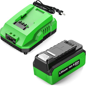 BSLITE 40V battery front view highlighting high capacity for Greenworks tools.
