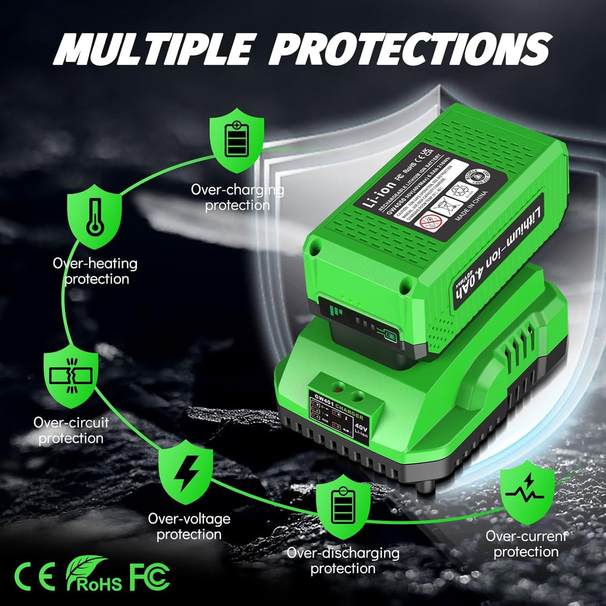 BSLITE 40V battery installed on a lawn tool for uninterrupted yard work.