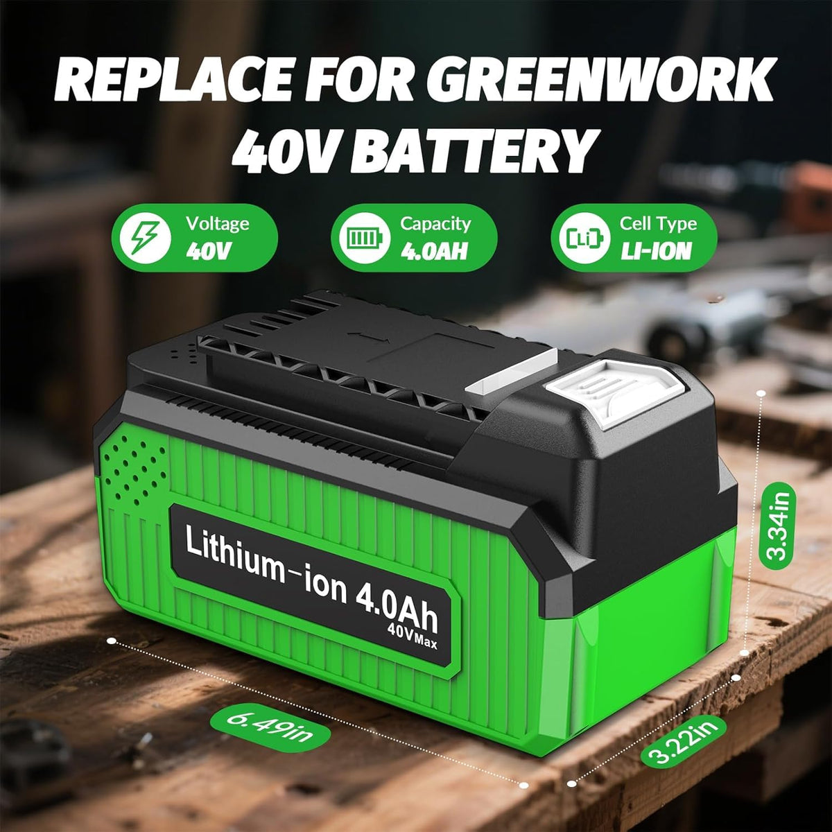 BSLITE 40V battery side view showing slim profile for easy fit.