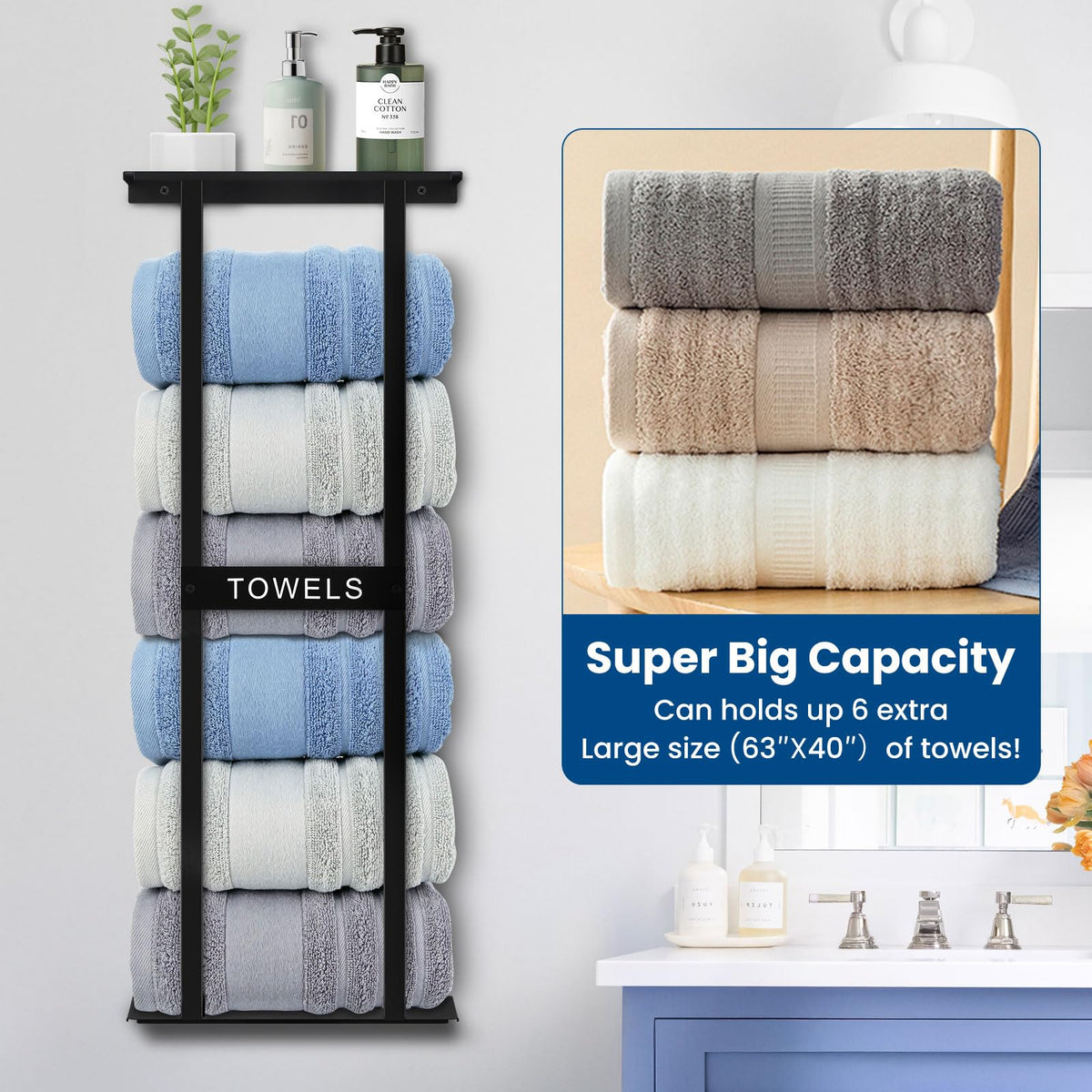 BSNBIC 31-inch towel rack with shelf offers extra space for small items.