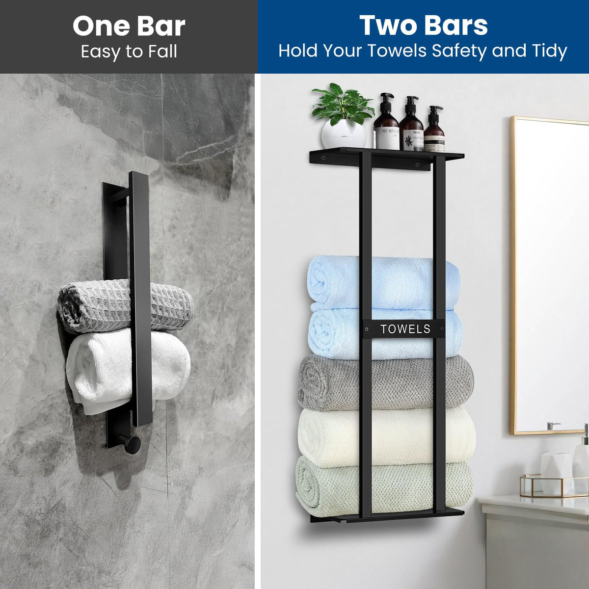 BSNBIC wall mounted towel rack over the toilet fits compact bathrooms.
