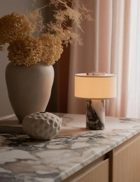 BSOD marble lamp cordless rechargeable setup with USB-C for versatile placement.