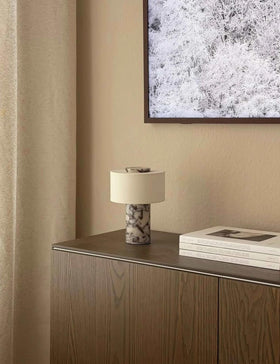 BSOD marble lamp living room scene featuring elegant accent lighting.