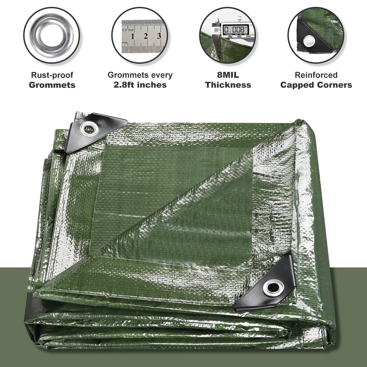BSRHOME tarp with aluminium grommets for rust-resistant securing.