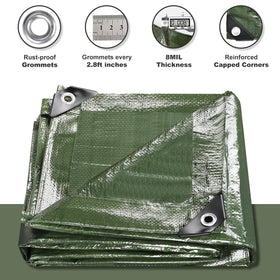 BSRHOME tarp with aluminium grommets for rust-resistant securing.