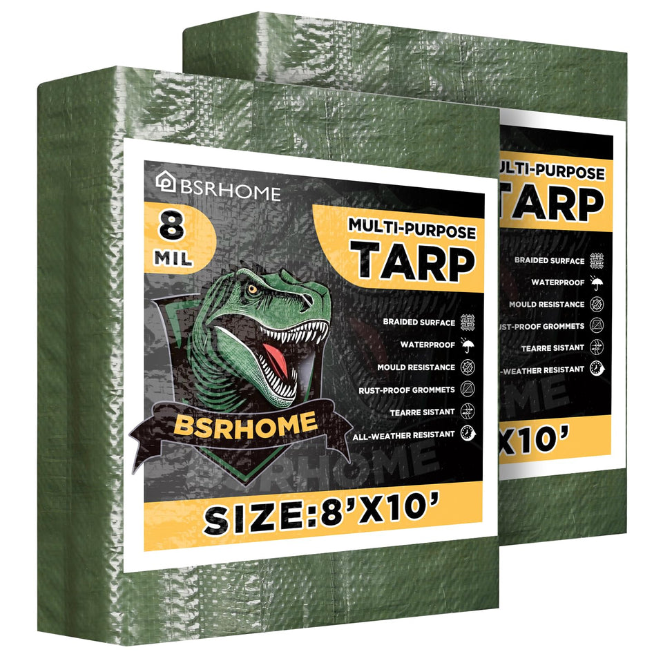 BSRHOME tarp 8x10 green waterproof cover, ideal for outdoor protection.