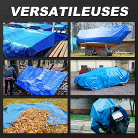 BSRHOME tarp used as outdoor cover for patio furniture and gear.