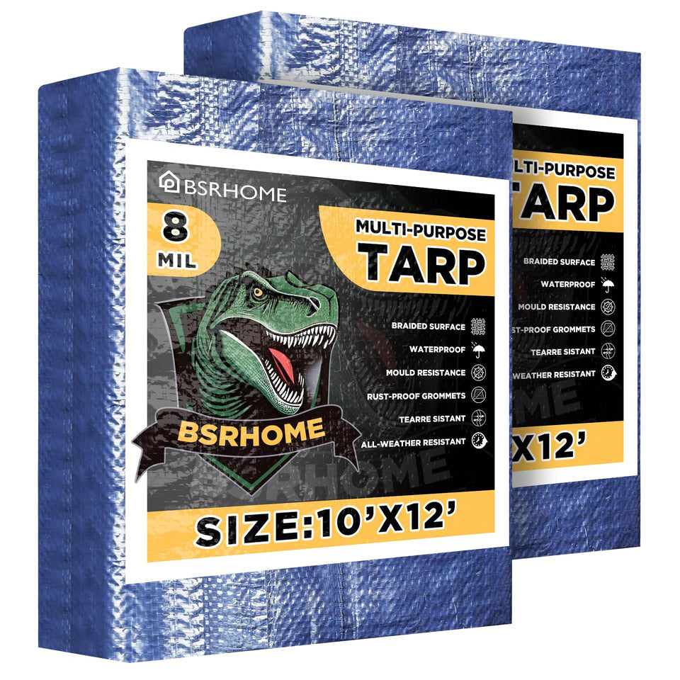 BSRHOME tarp waterproof 10x12 blue flat lay protects outdoor gear