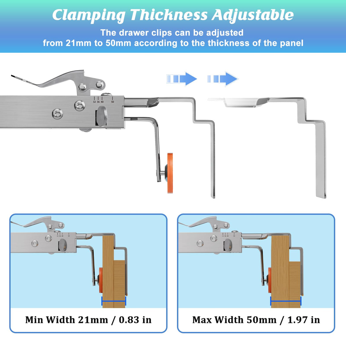 BSTSLL adjustable-width clamps adapt from 21mm to 50mm for various panels