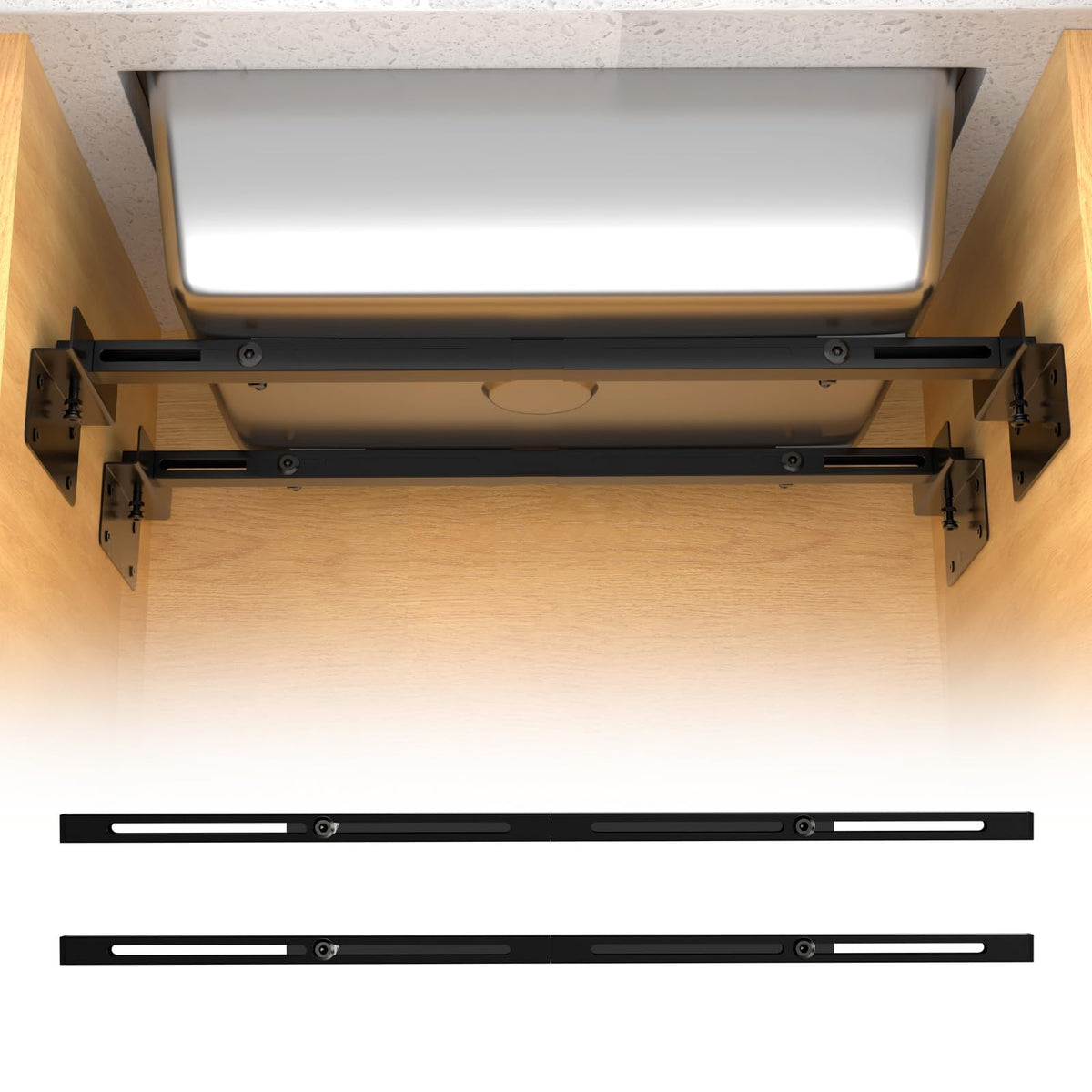 BSTSLL heavy-duty undermount brackets, side view, delivering stable support for heavy kitchen sinks.