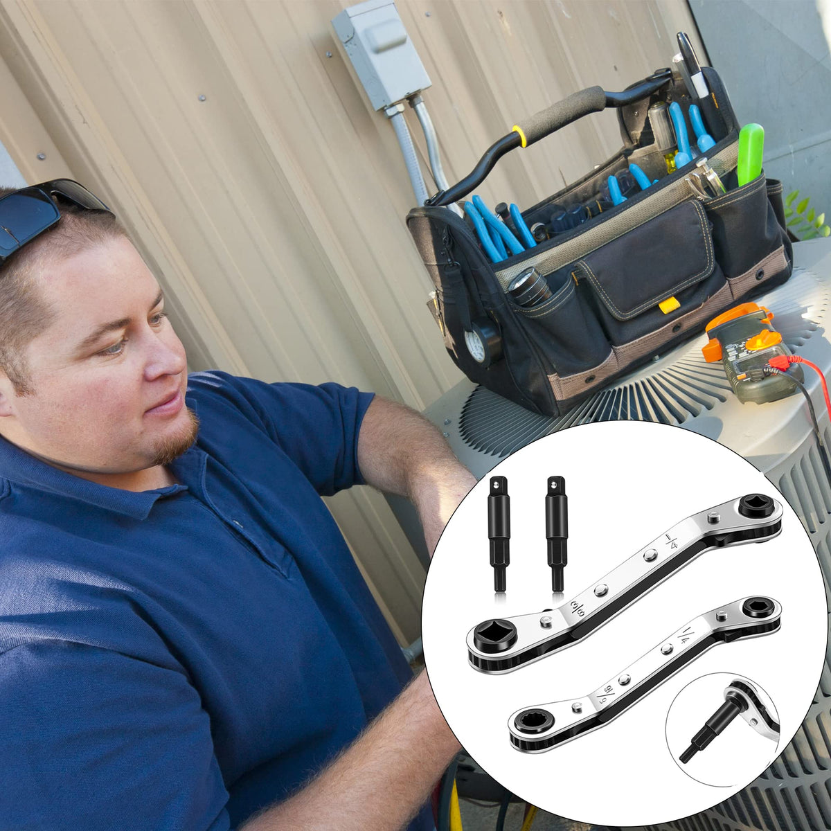 Btanadi valve wrenches for opening and closing compressor valves in tight spaces