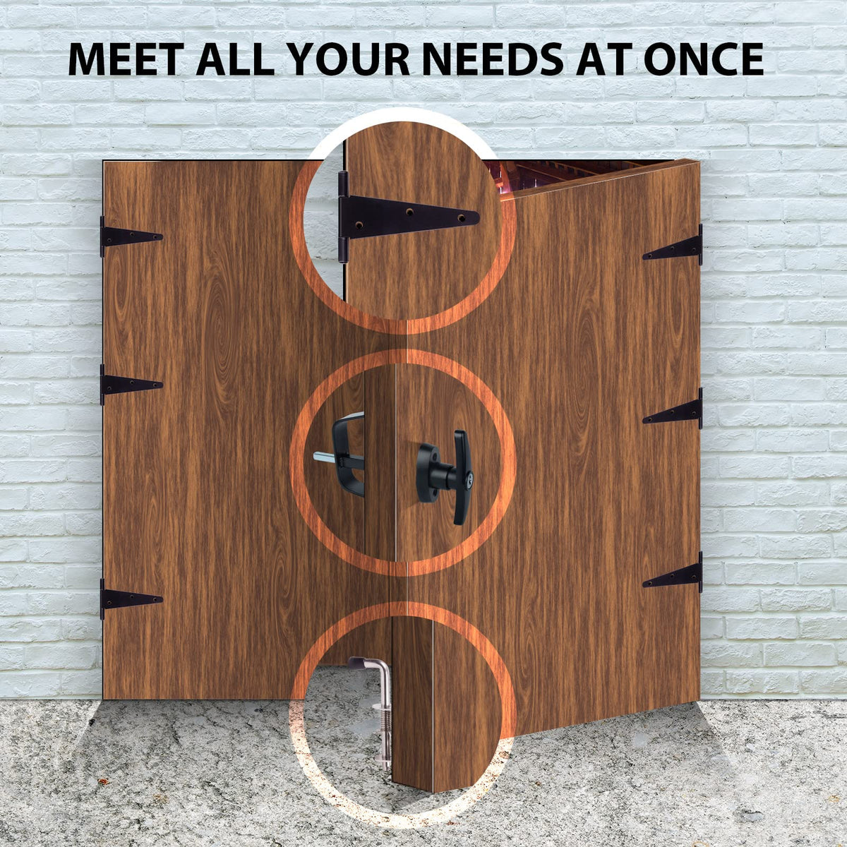 BTEOBFY heavy-duty iron hinges for durable shed doors.