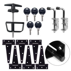 BTEOBFY shed hardware kit laid out with all components for sturdy outdoor doors.