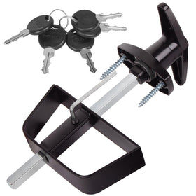 BTEOBFY shed door latch T-handle on a wooden shed showing sturdy security.
