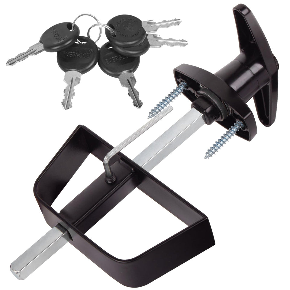 BTEOBFY shed door latch T-handle on a wooden shed showing sturdy security.