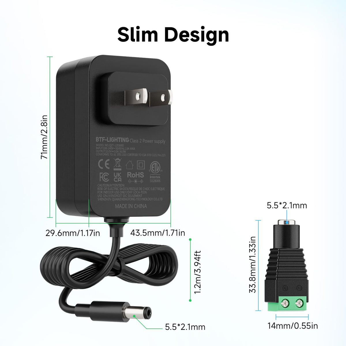 BTF-LIGHTING 12V 36W power supply back view shows robust mounting options.