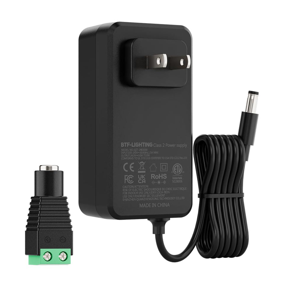 BTF-LIGHTING 24V power supply front view for indoor LED use