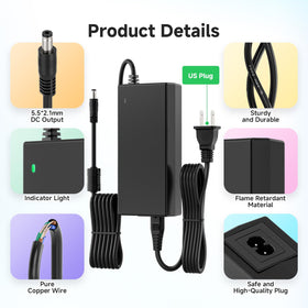 Plug-and-play setup with wall outlet for instant use with LED strips.