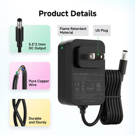 BTF-LIGHTING DC plug close-up confirms compatibility with standard connectors.