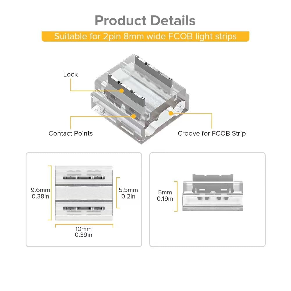BTF-LIGHTING FCob 8mm corner connector for neat L-shaped LED layouts