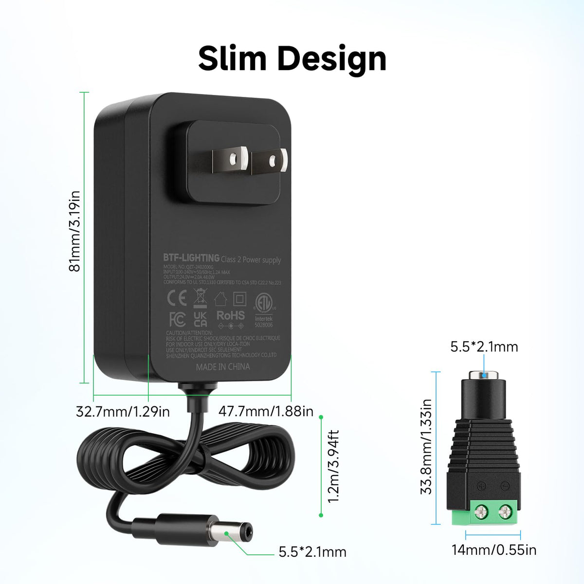 BTF-LIGHTING power supply outputs and cable for easy connection.