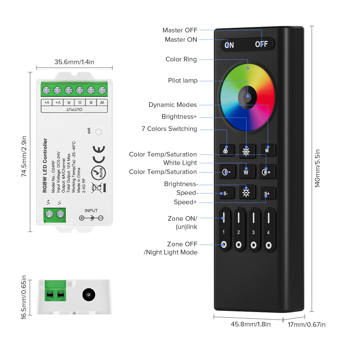 BTF-LIGHTING RGBW color palette with 16 million color options.