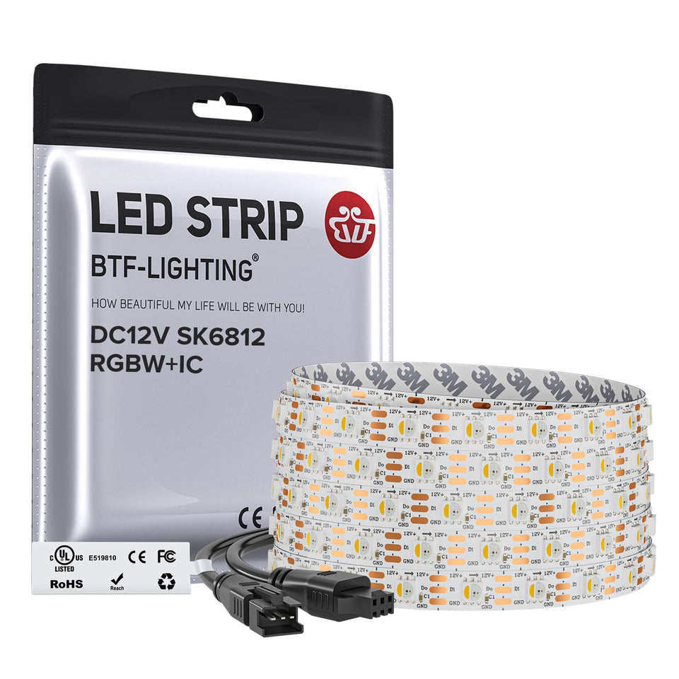BTF-LIGHTING SK6812 RGBW strip close-up showing pixel level control for vivid effects