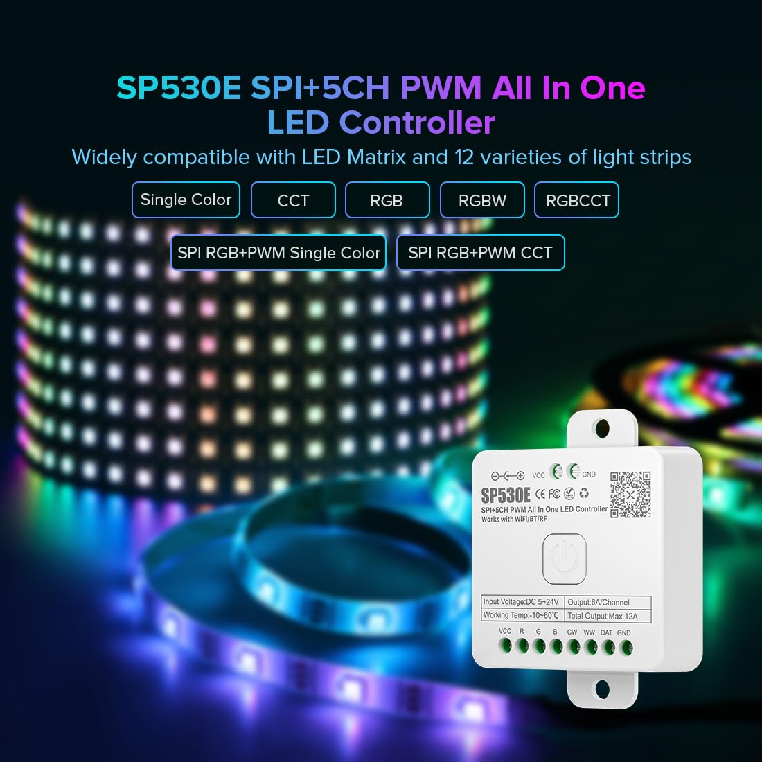 SP530E setup with WiFi and Alexa voice control for smart lighting.
