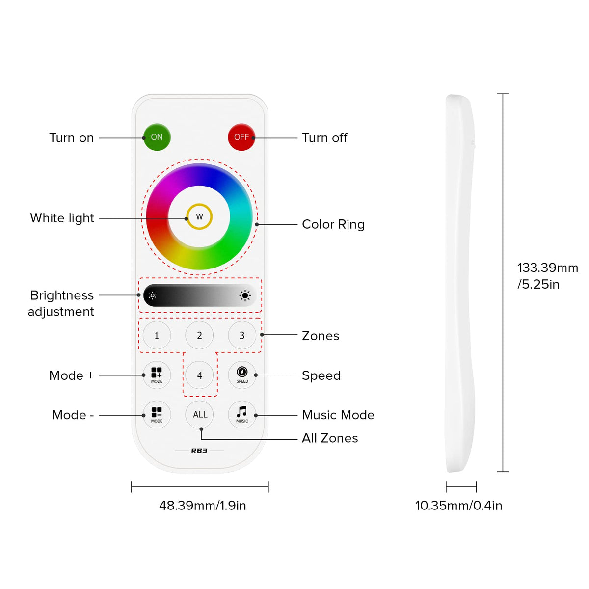 Four independent zones controlled by the SP630E RB3 remote