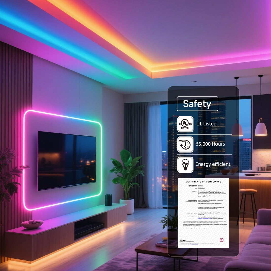 BTF-LIGHTING WS2811 COB strip with 12mm width for uniform indoor lighting.
