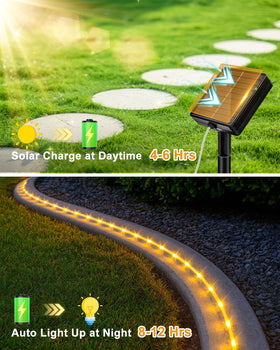 btfarm 120LED 46ft solar string lights brightening trees and patios after dusk