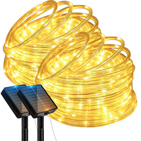 btfarm 2-pack solar rope lights along a fence creating warm outdoor ambiance