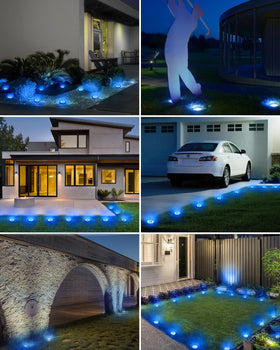 btfarm blue disc lights along pool edge, decorative and practical.