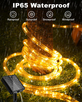 btfarm IP65 waterproof solar rope lights endure rain for year-round use