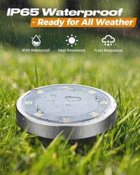 btfarm solar ground light blue disc charging under daytime sun saves energy.