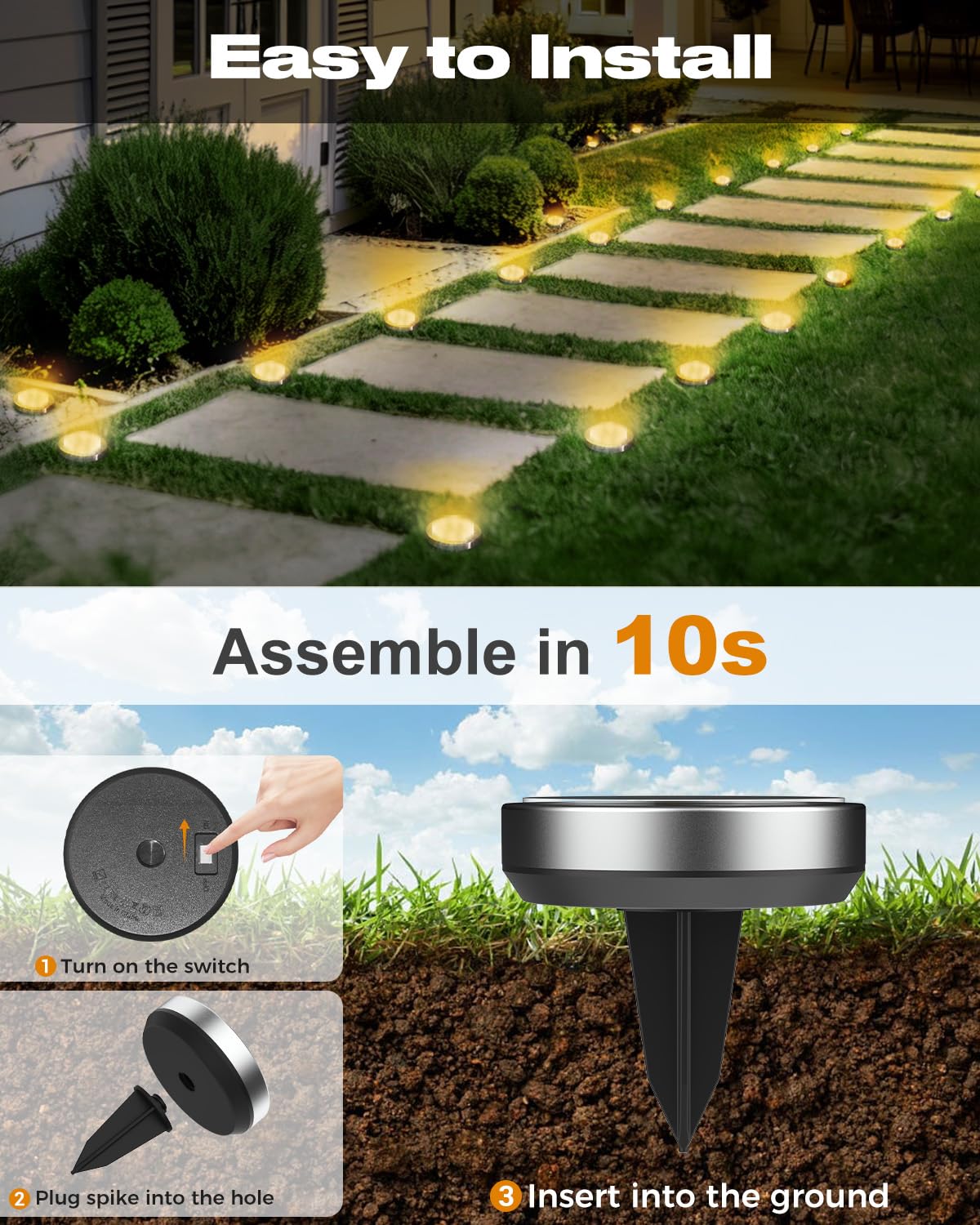 btfarm solar ground light IP65 waterproof design protects against rain and dust